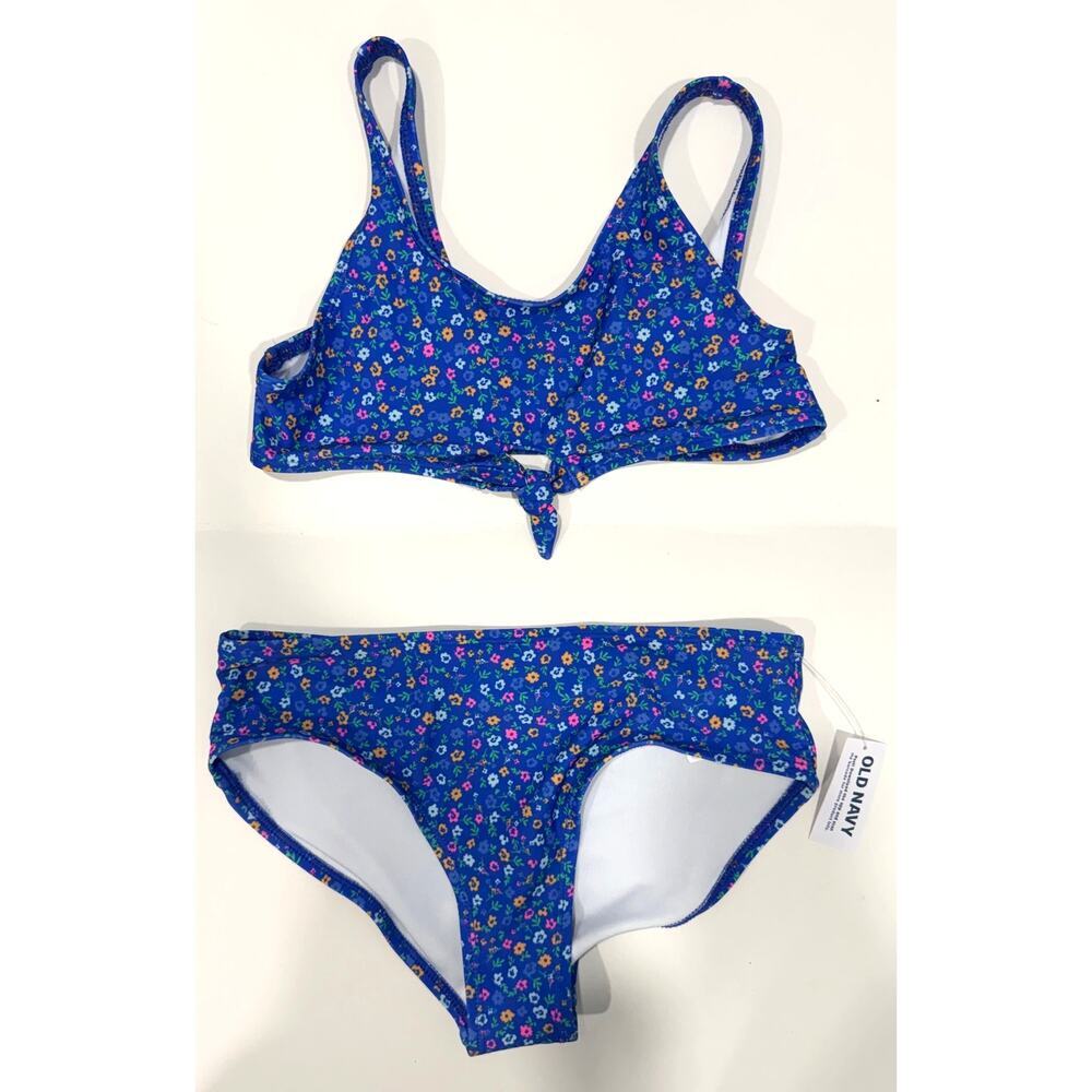 NWT Old Navy Two Piece Floral Print Tie Front Bikini Swimsuit Kids L (10-12)